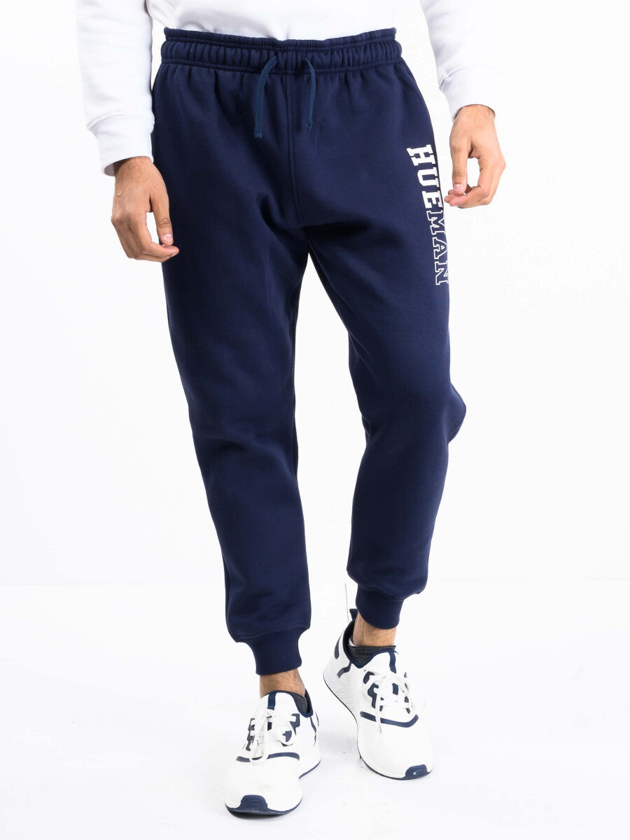 Men Navy Blue Fleece Slim Joggers