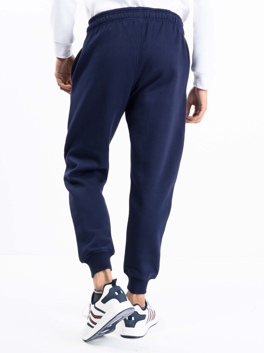 Men Navy Blue Fleece Slim Joggers