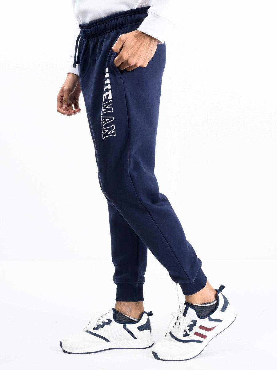 Men Navy Blue Fleece Slim Joggers
