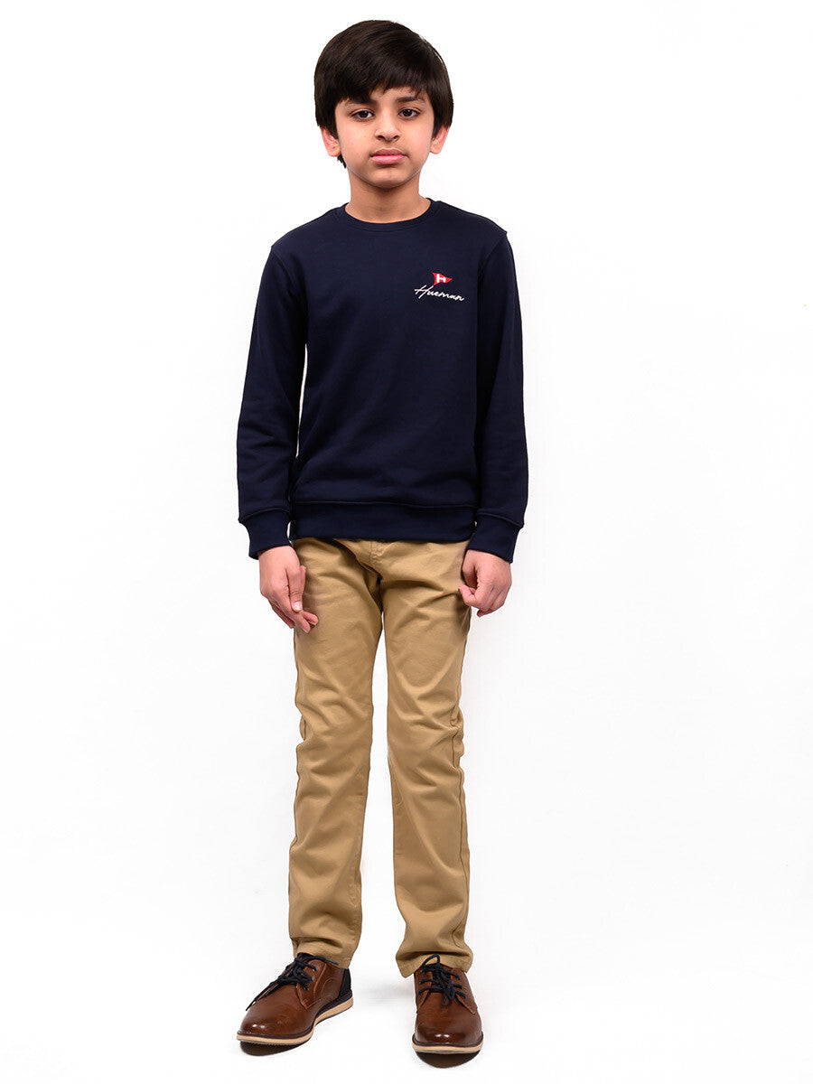 Kids Navy Blue Terry Full Sleeve Sweatshirt