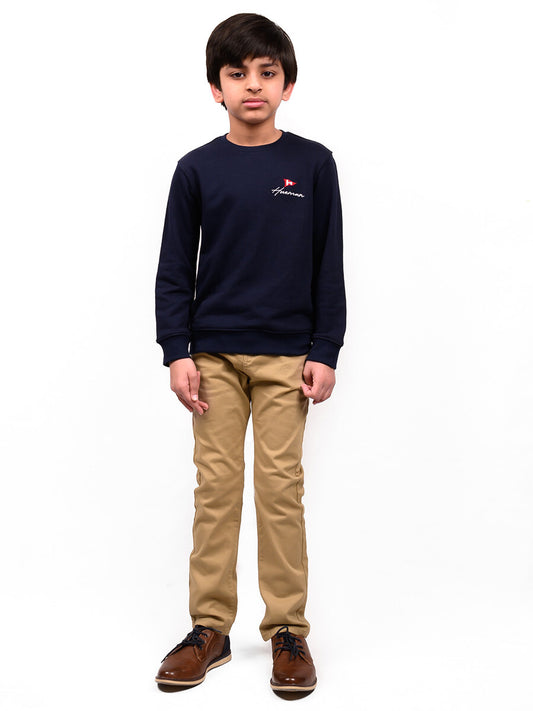 Kids Navy Blue Terry Full Sleeve Sweatshirt