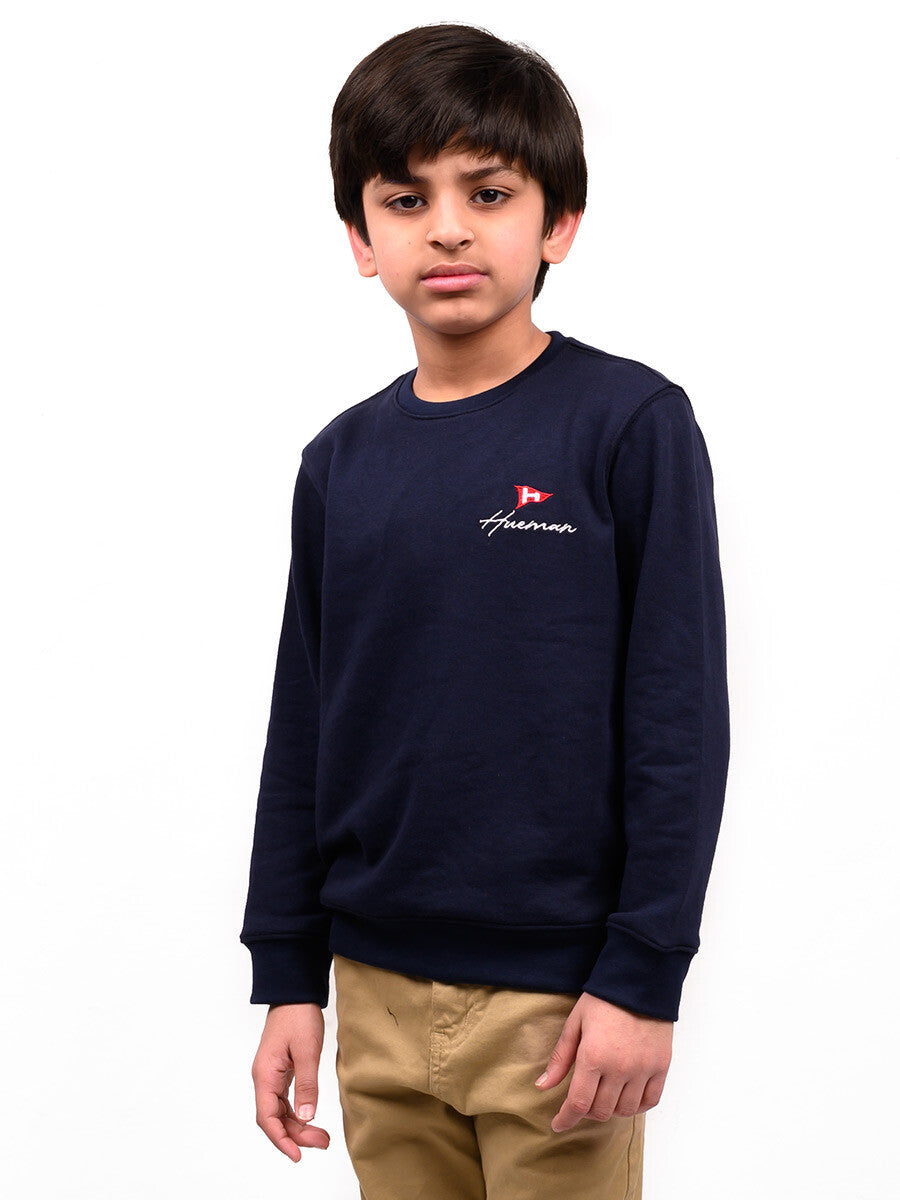 Kids Navy Blue Terry Full Sleeve Sweatshirt