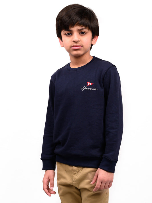 Kids Navy Blue Terry Full Sleeve Sweatshirt