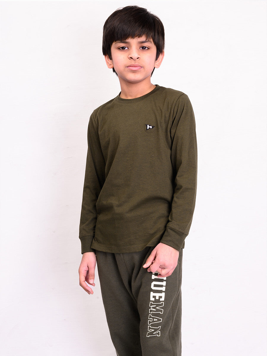 Kids Olive Terry Full Sleeve Sweatshirt