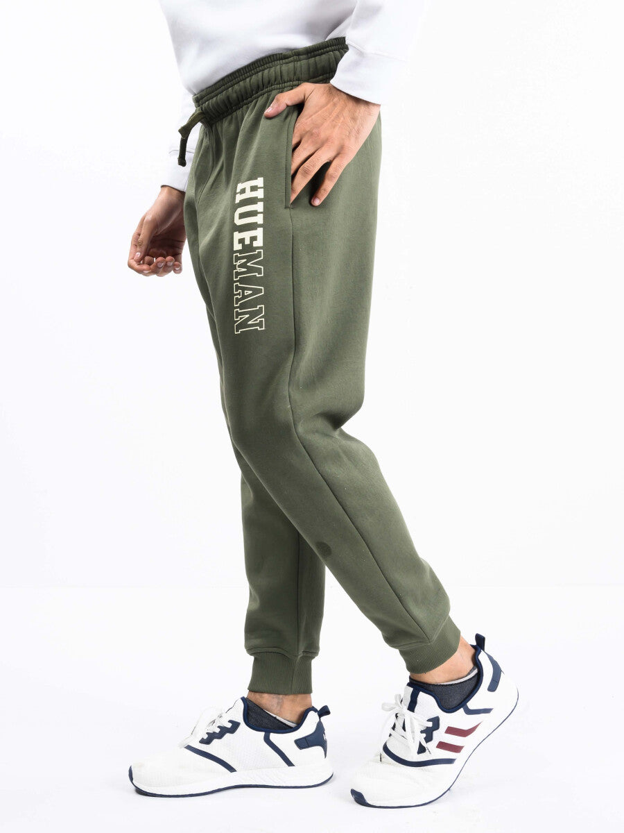 Men Olive Fleece Slim Joggers