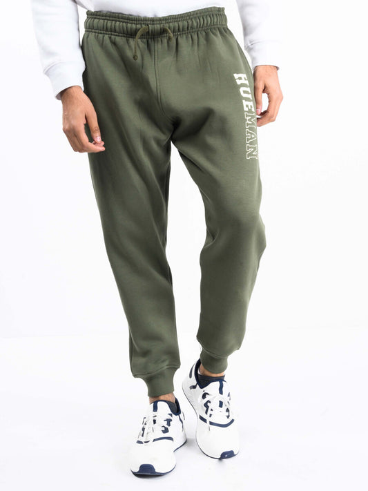 Men Olive Fleece Slim Joggers