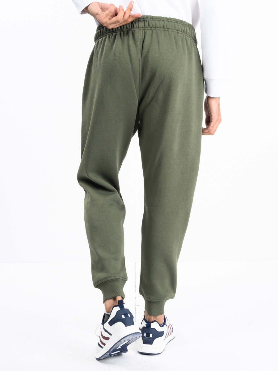 Men Olive Fleece Slim Joggers