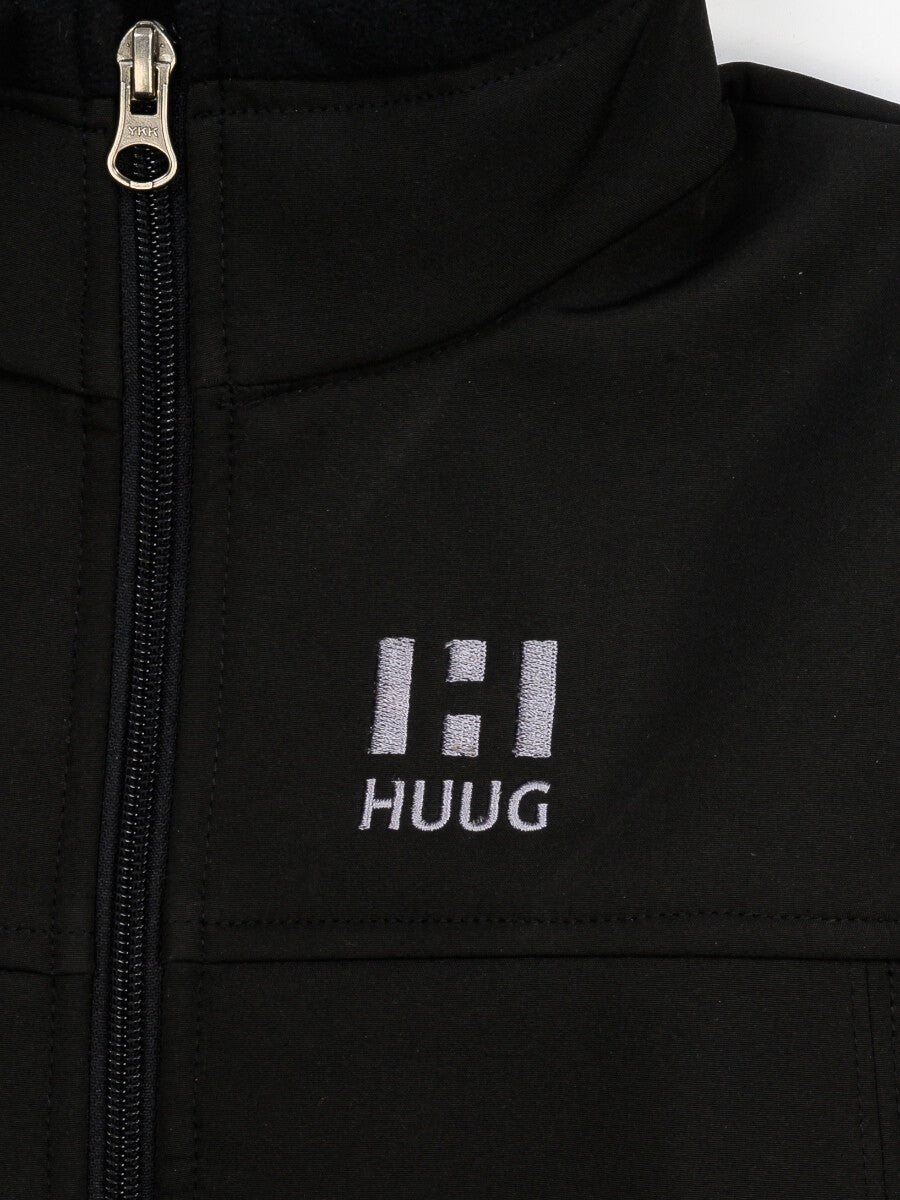 Black Stand Up Collar Soft Shell Kids Jacket