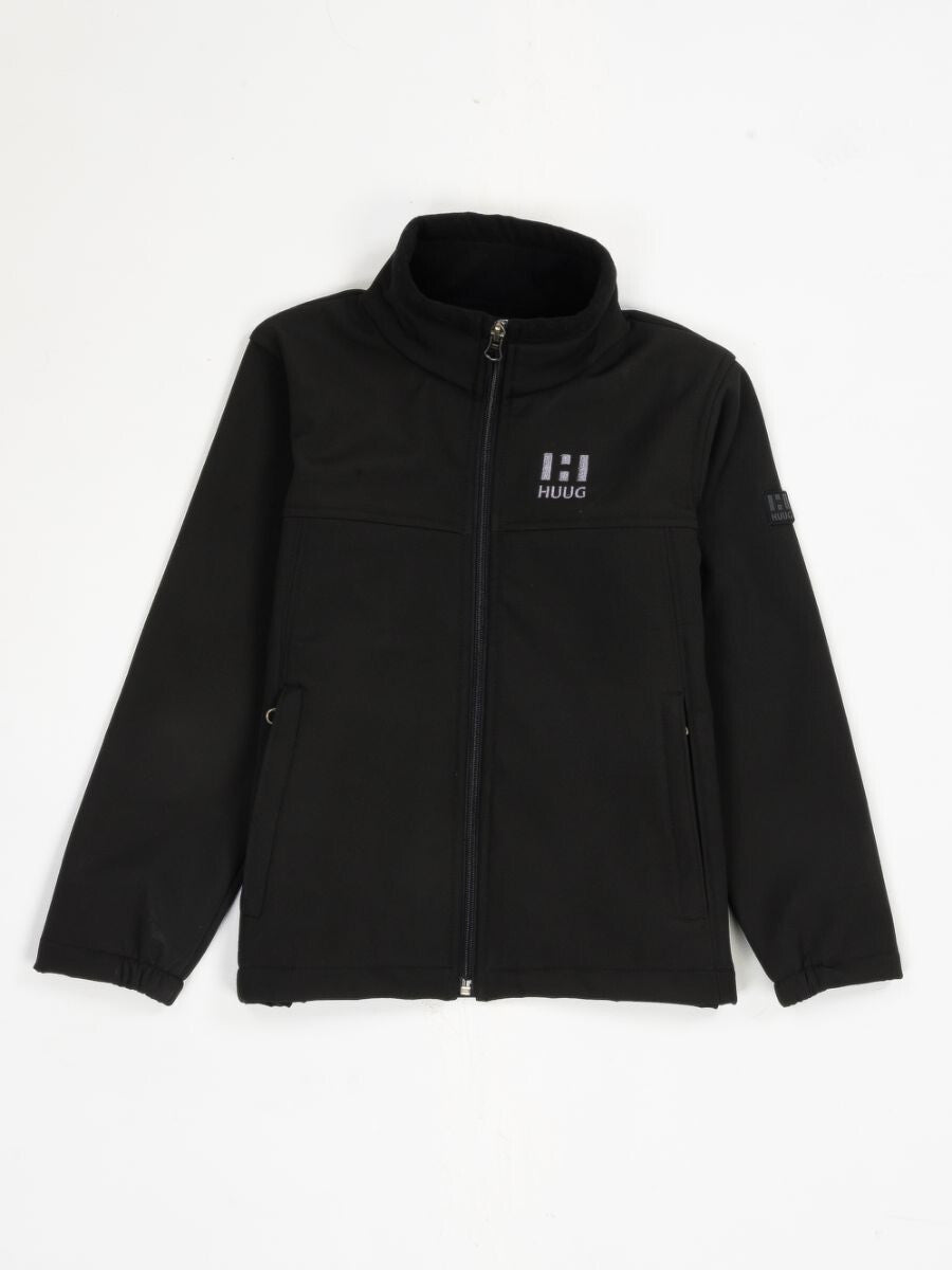 Black Stand Up Collar Soft Shell Kids Jacket