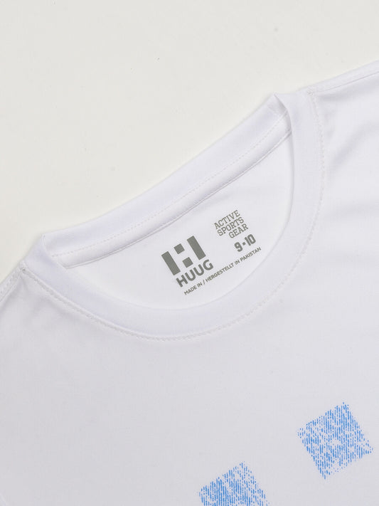 Kids White and Blue Short Sleeve T-Shirt Crew Neck