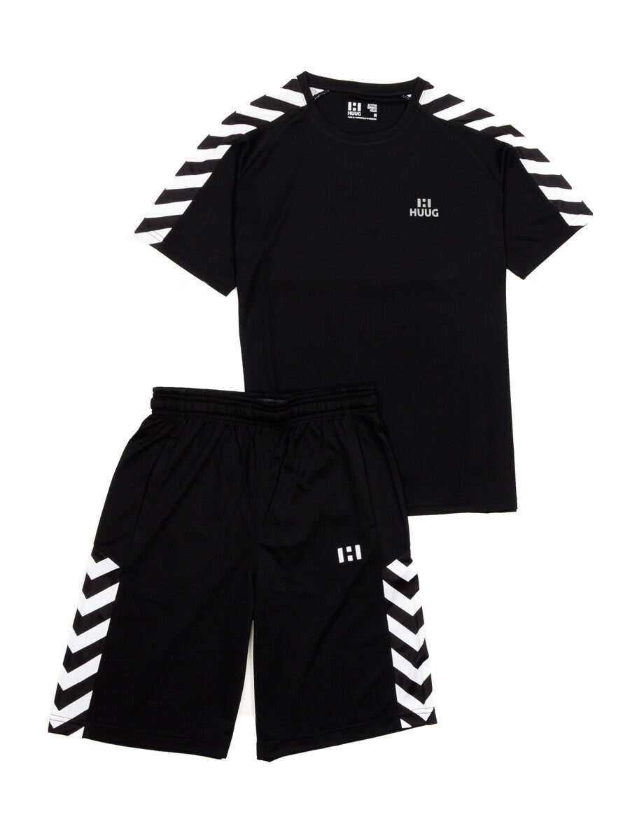 Black Graphic Half Sleeve Tee & Short For Men