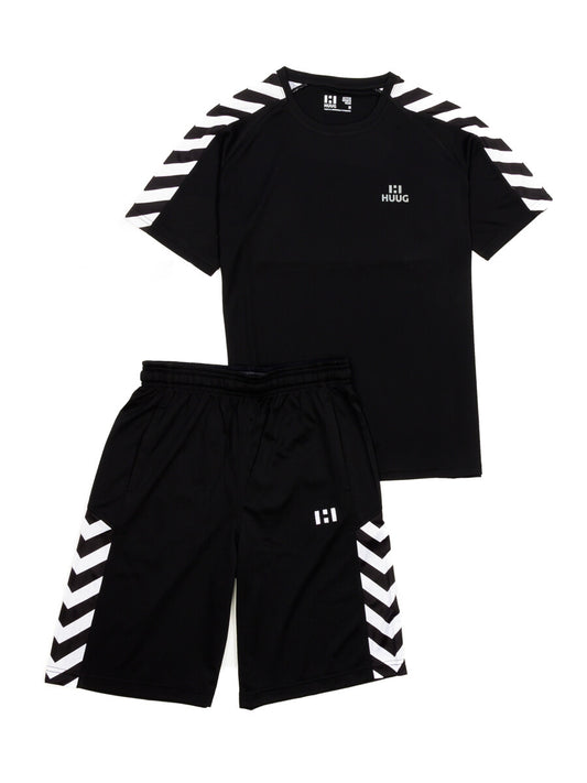Black Graphic Half Sleeve Tee & Short For Men
