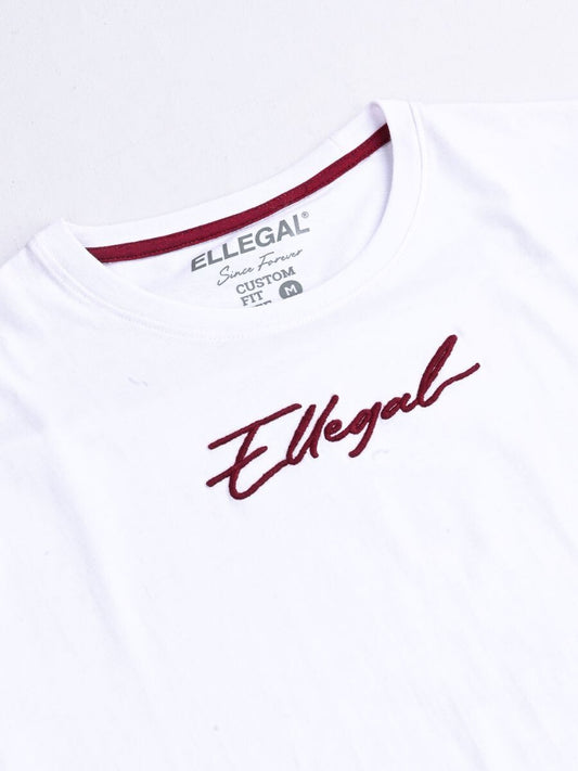 Cally Round Bottom Cotton Tee Shirt - White Burgundy