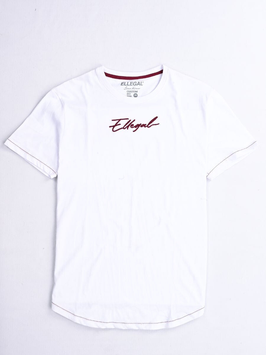 Cally Round Bottom Cotton Tee Shirt - White Burgundy
