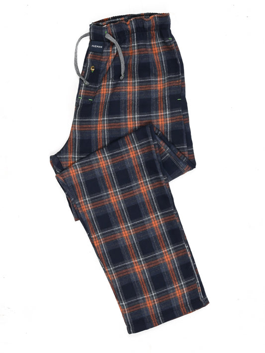 Flannel Plaid Orange/Blue Relaxed Winter Pajamas