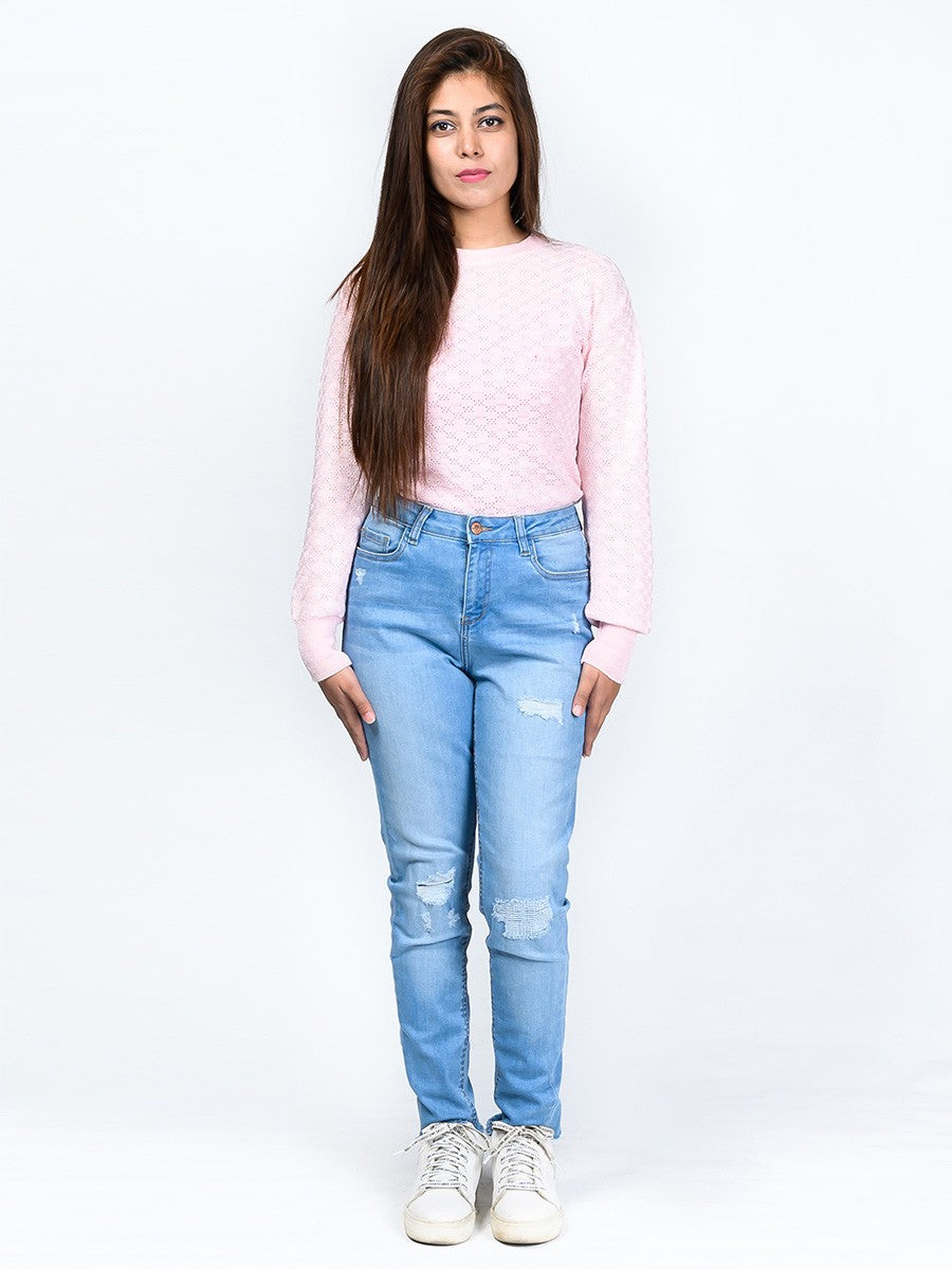Light Blue Ripped Stretch Denim Jenna Jeans