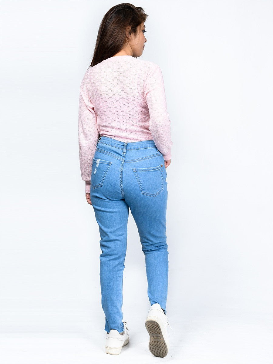 Light Blue Ripped Stretch Denim Jenna Jeans