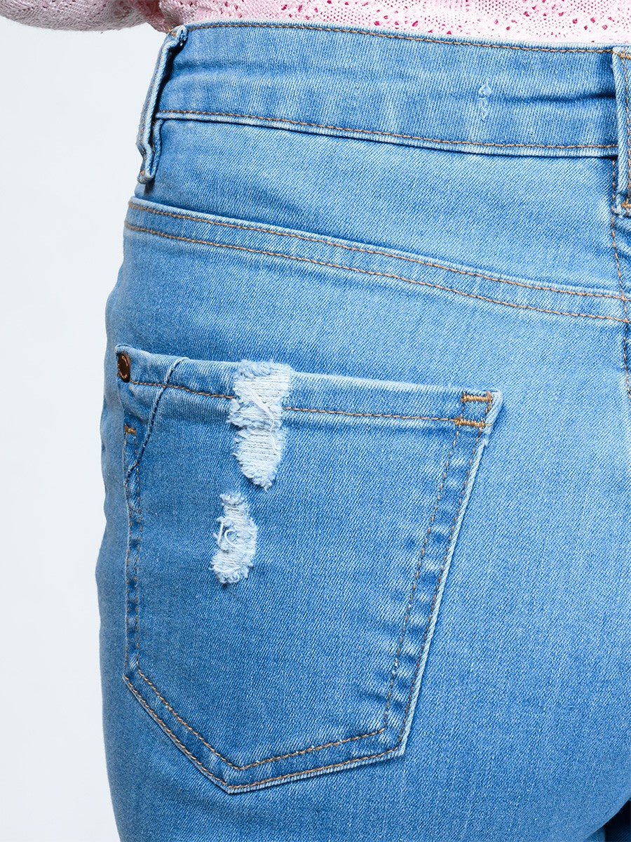 Light Blue Ripped Stretch Denim Jenna Jeans