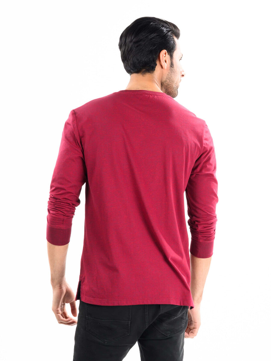 Men Burgundy Solid Full Sleeves T-Shirt