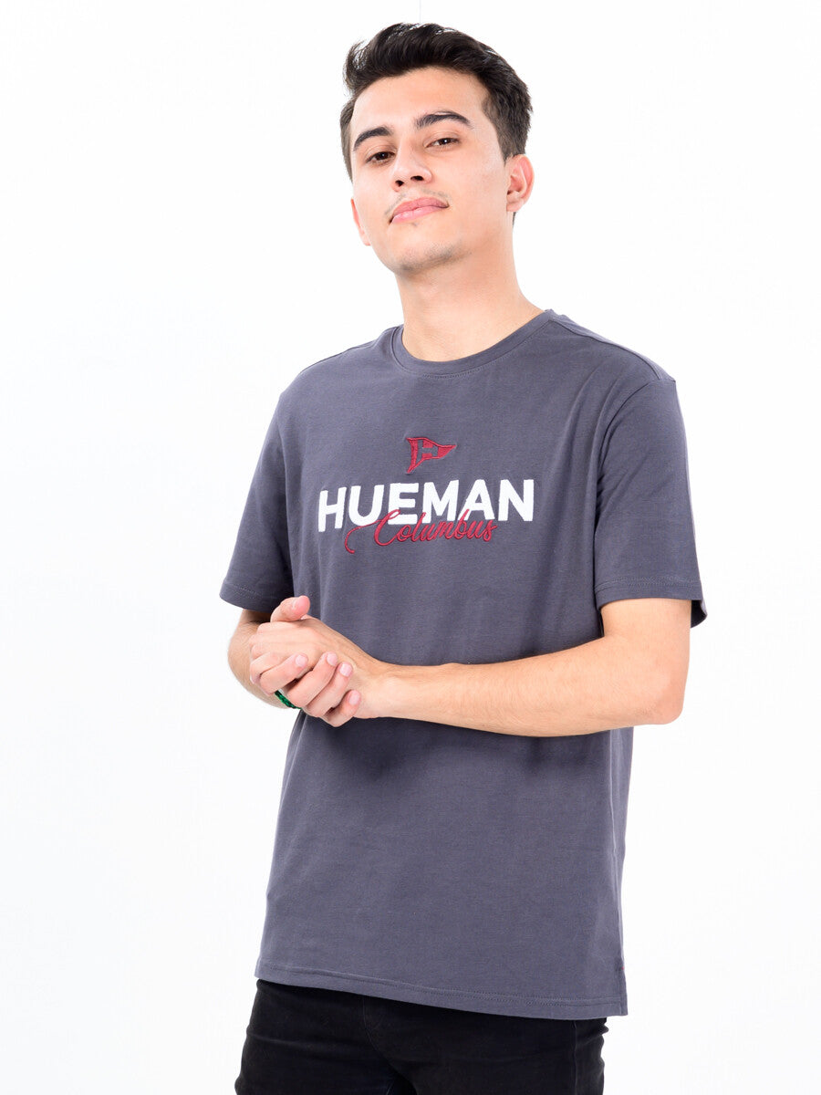 Men Grey Cotton Round Neck Tee Shirt