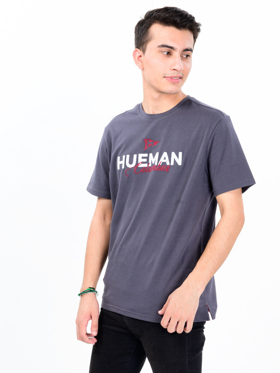 Men Grey Cotton Round Neck Tee Shirt