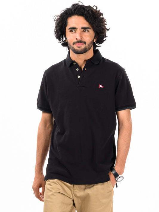 Men's Black Iconic Mesh Regular Fit Short Sleeve Polo Shirt