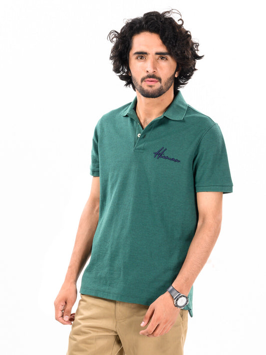 Men's Dark Green Iconic Mesh Regular Fit Short Sleeve Polo Shirt