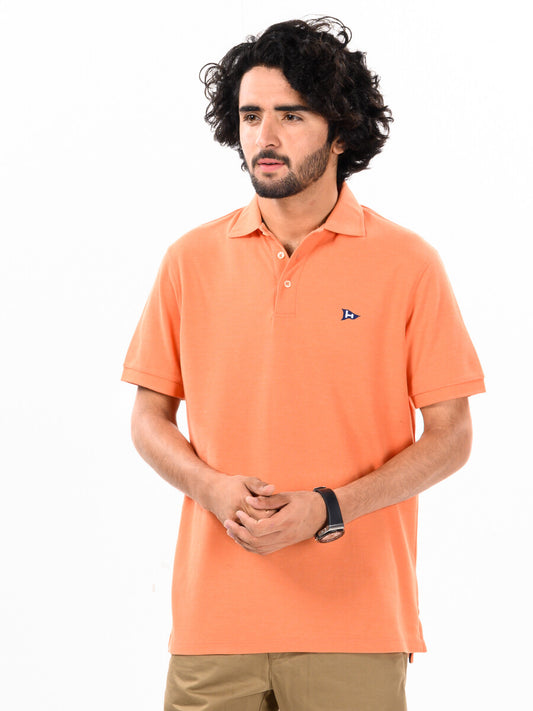 Men's Orange Iconic Mesh Regular Fit Short Sleeve Polo Shirt