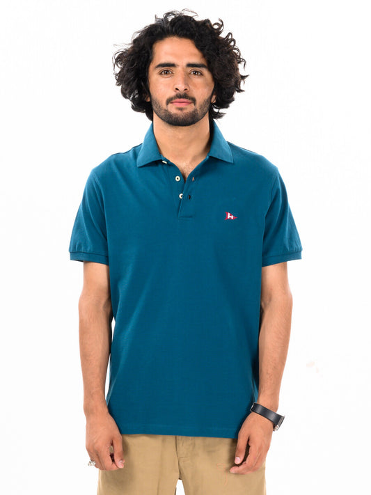 Men's Teal Iconic Mesh Regular Fit Short Sleeve Polo Shirt