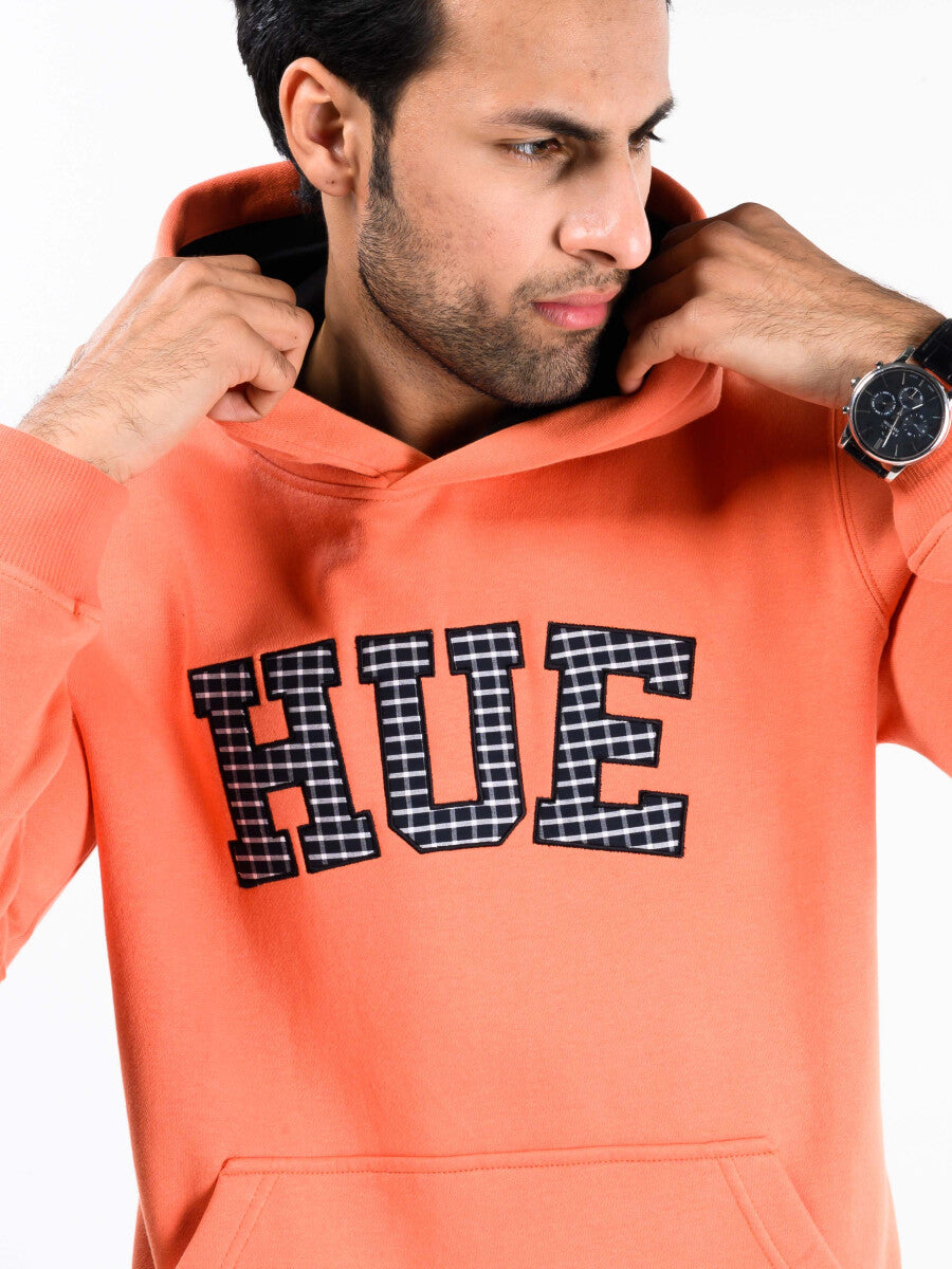 Orange Men Fleece Hooded Sweatshirt