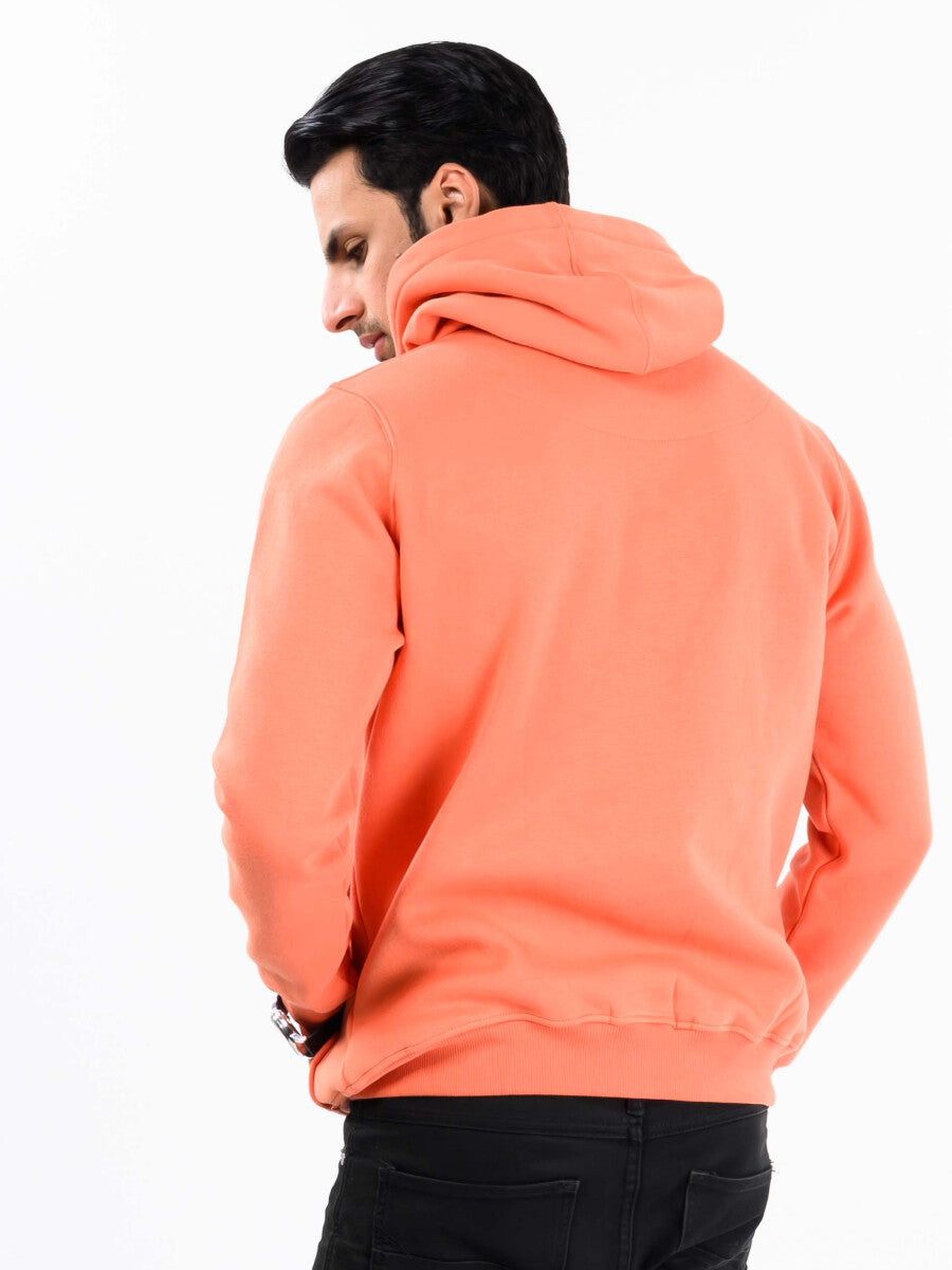 Orange Men Fleece Hooded Sweatshirt