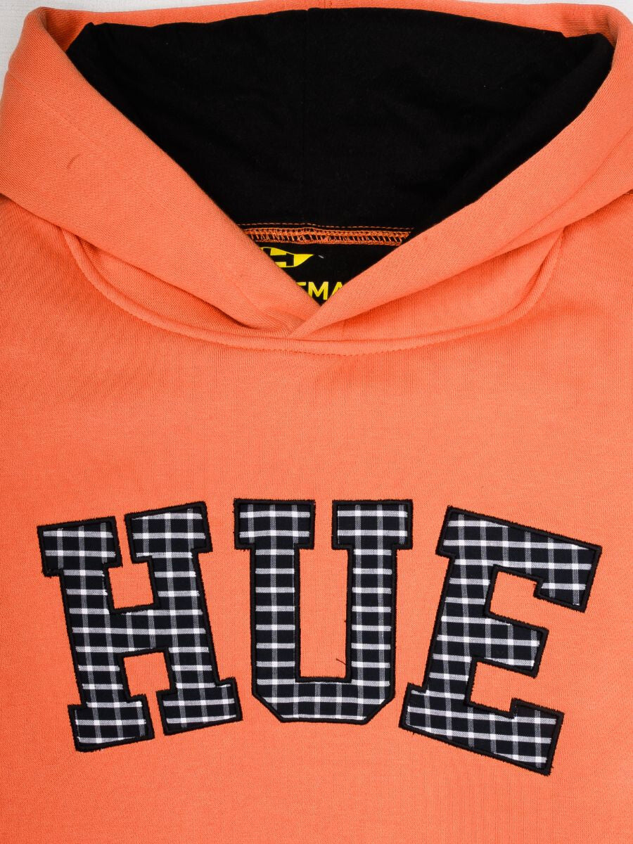 Orange Men Fleece Hooded Sweatshirt