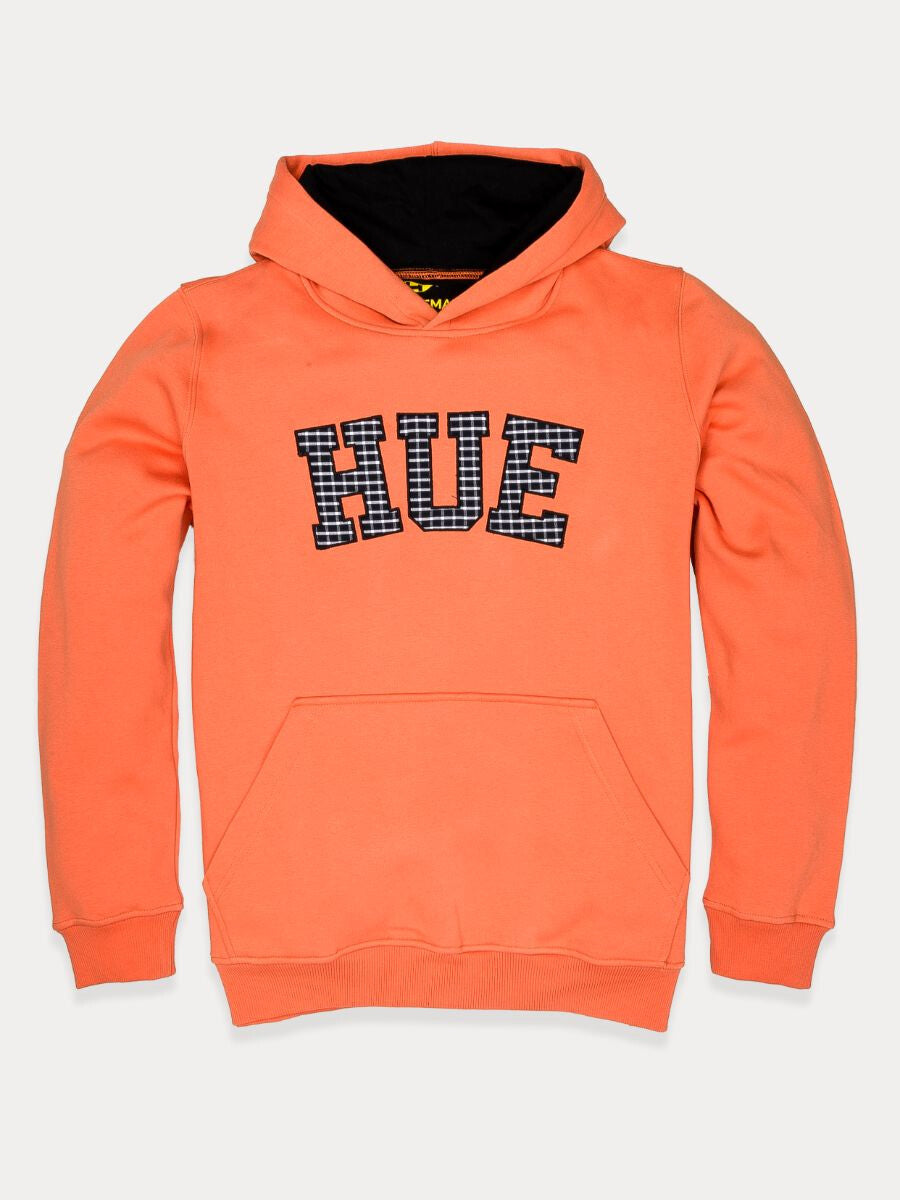 Orange Men Fleece Hooded Sweatshirt