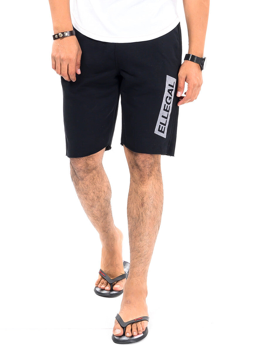 Raw-Hem Men Black Terry Jogger Shorts