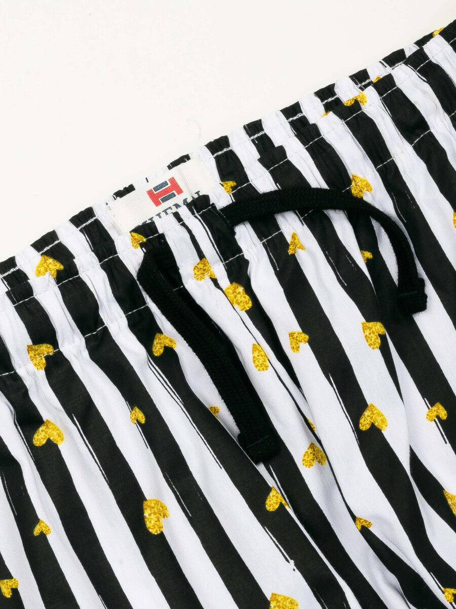 Women Black & White Lining Cotton Relaxed Pajama