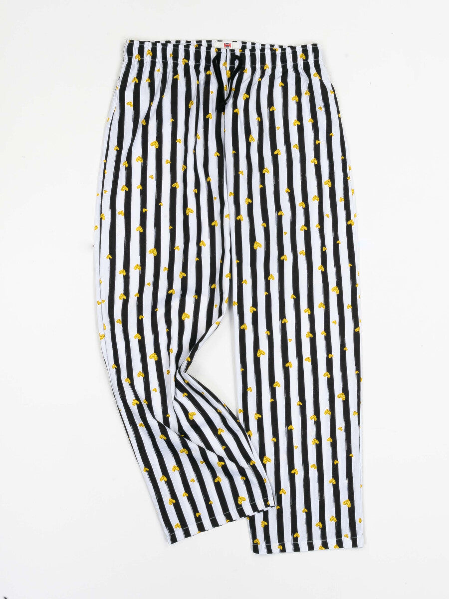 Women Black & White Lining Cotton Relaxed Pajama