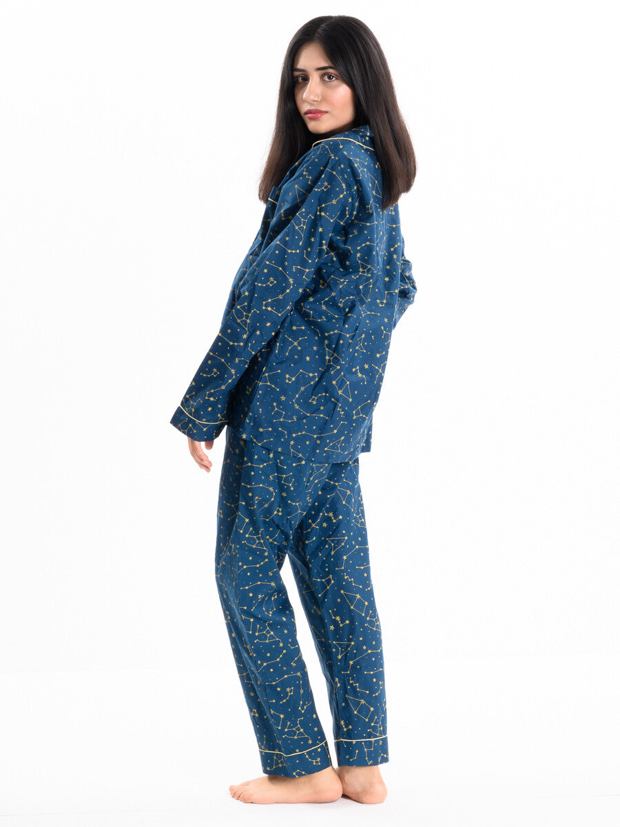 Blue & Yellow Cotton Relaxed Sleeping Suit
