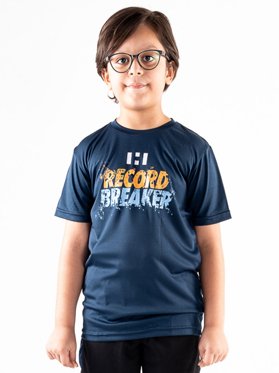 Kids Navy Blue Record Breaker Short Sleeve T-Shirt Crew Neck