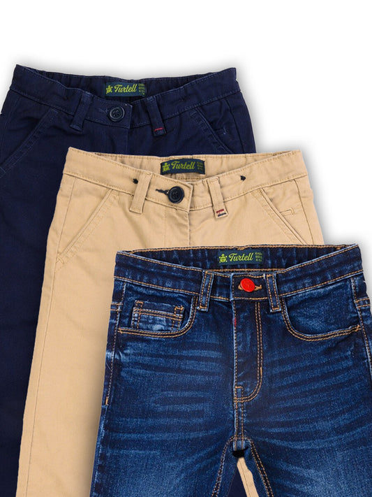 Pack of 3 - Kids & Babies 2 Chinos 1 Medium Blue Jeans