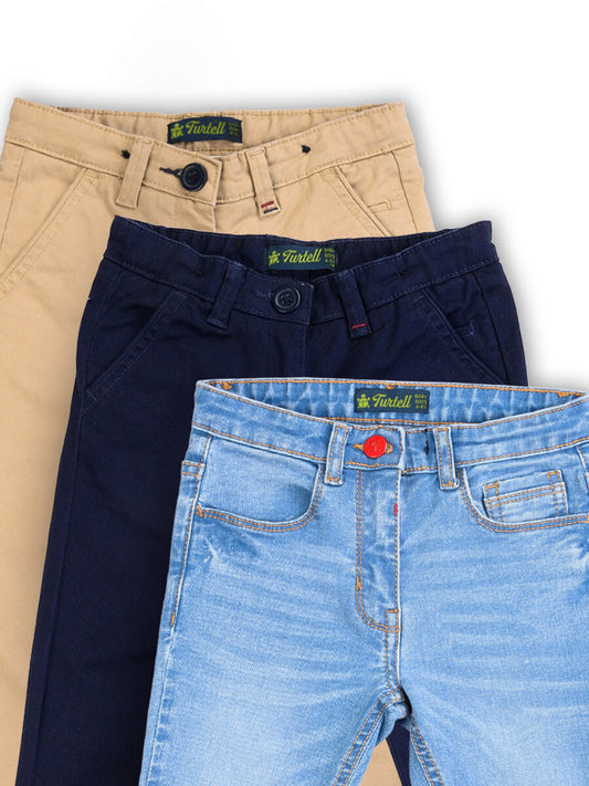 Pack of 3 - Kids & Babies 2 Chinos 1 Light Blue Jeans