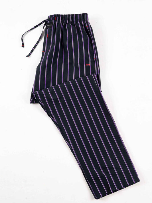 Men's Violet Relaxed Fit Striped Cotton Pajama