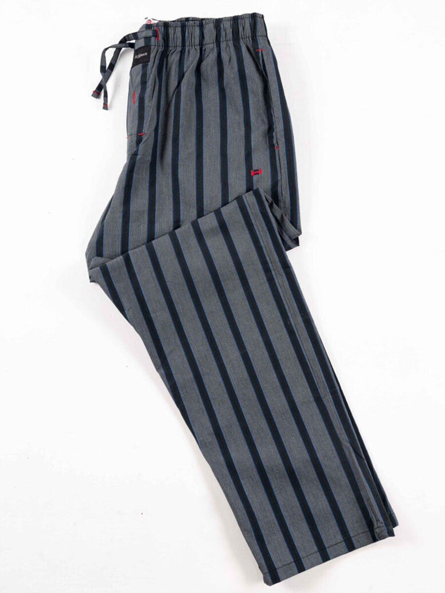 Men's Stretch Charcoal Relaxed Fit Striped Cotton Pajama