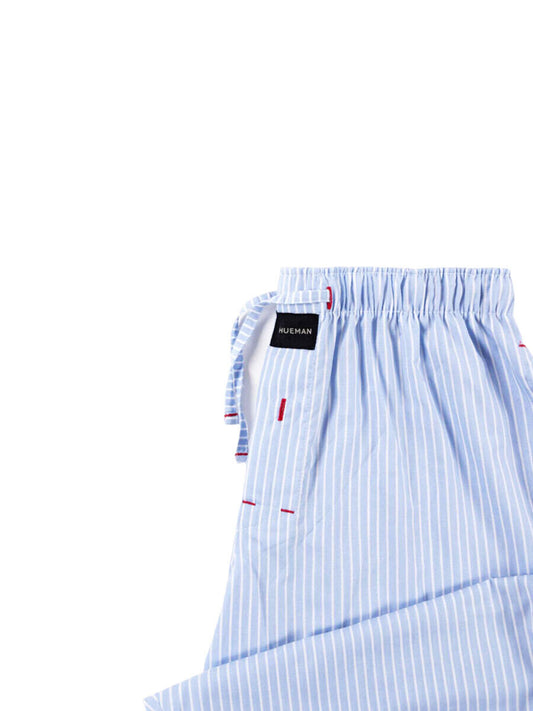 Men's Light Blue Relaxed Fit Striped Cotton Pajama