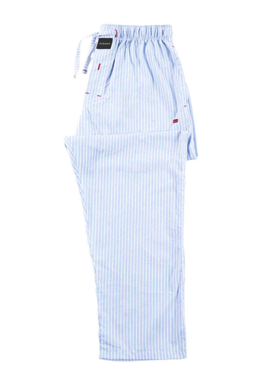 Men's Light Blue Relaxed Fit Striped Cotton Pajama