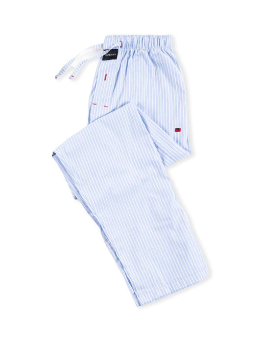 Men's Light Blue Relaxed Fit Striped Cotton Pajama