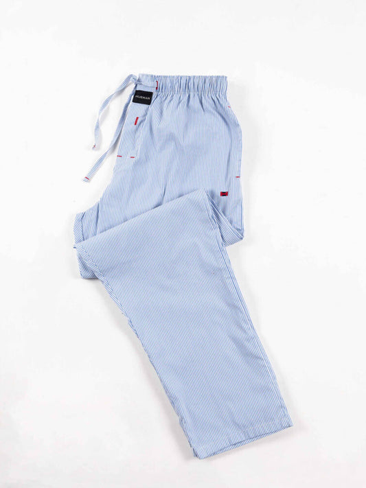 Men's Stretch Sky Blue Relaxed Fit Striped Cotton Pajama
