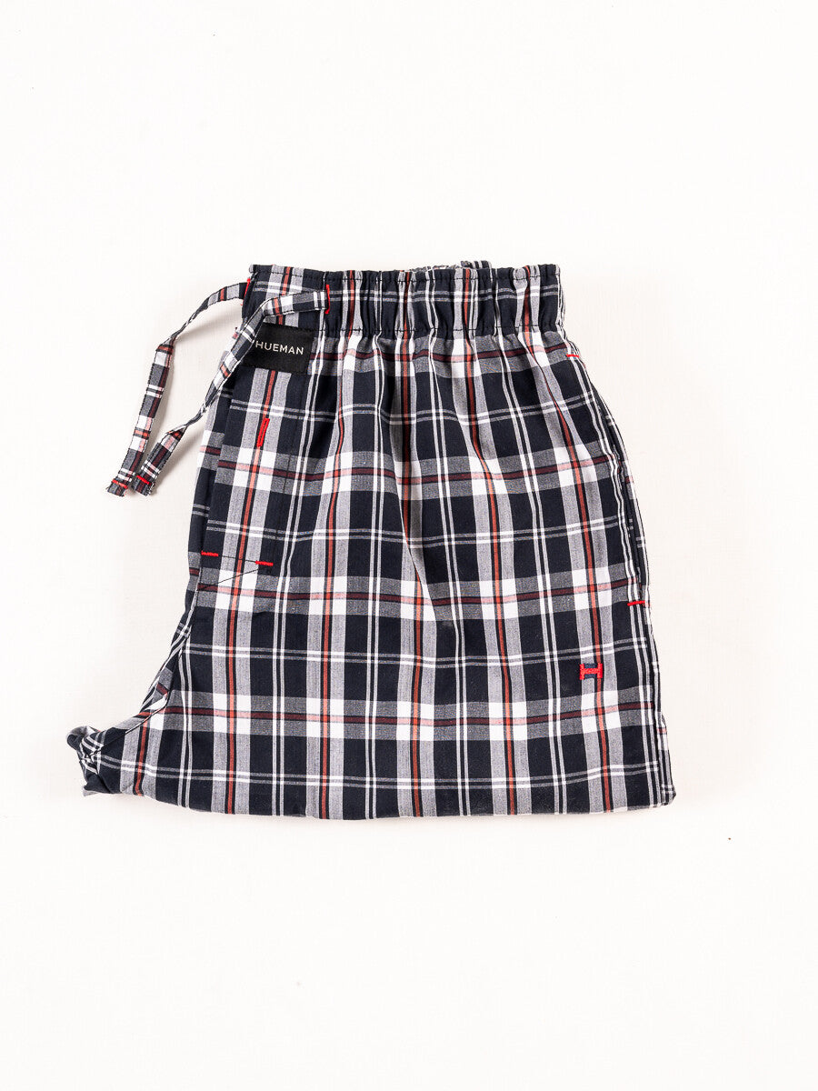 Men's Black/White Brown Lining Relaxed Fit Plaid Cotton Pajama