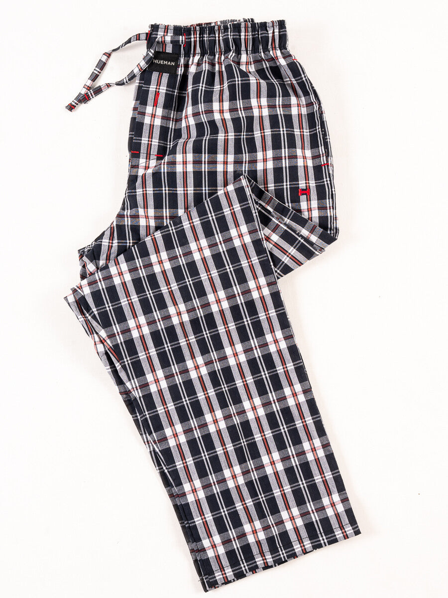 Men's Black/White Brown Lining Relaxed Fit Plaid Cotton Pajama