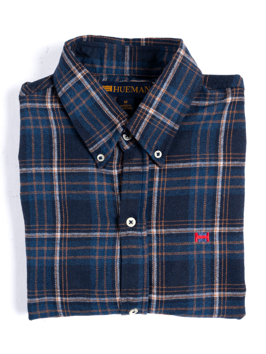 Men Blue Plaid Flannel Button Down Shirt