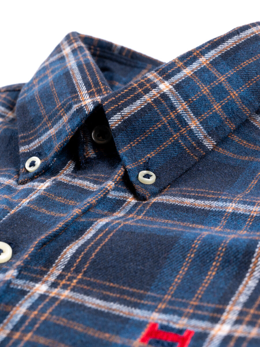 Men Blue Plaid Flannel Button Down Shirt